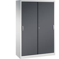 C+P ACURADO schuifdeurkast, 3 legborden, 2 lockers, h x b x d = 1950 x 1200 x 500 mm, lichtgrijs/zwartgrijs