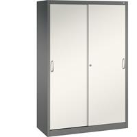 C+P ACURADO schuifdeurkast, 3 legborden, 2 lockers, h x b x d = 1950 x 1200 x 500 mm, vulkaangrijs/parelwit