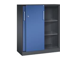 C+P Schuifdeurkast ASISTO, hoogte 1292 mm, breedte 1000 mm, zwartgrijs/gentiaanblauw