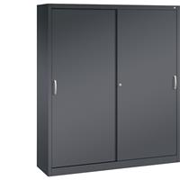 C+P ACURADO schuifdeurkast, 6 legborden, 2 lockers, h x b x d = 1950 x 1600 x 400 mm, zwartgrijs