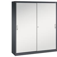 C+P ACURADO schuifdeurkast, 6 legborden, 2 lockers, h x b x d = 1950 x 1600 x 400 mm, zwartgrijs/lichtgrijs