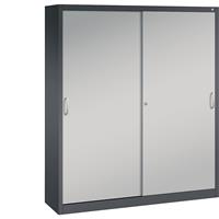 C+P ACURADO schuifdeurkast, 6 legborden, 2 lockers, h x b x d = 1950 x 1600 x 400 mm, zwartgrijs / blank aluminiumkleurig