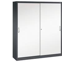 C+P ACURADO schuifdeurkast, 6 legborden, 2 lockers, h x b x d = 1950 x 1600 x 400 mm, zwartgrijs/verkeerswit