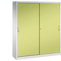 C+P ACURADO schuifdeurkast, 6 legborden, 2 lockers, h x b x d = 1950 x 1600 x 400 mm, lichtgrijs/felgroen