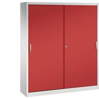 C+P ACURADO schuifdeurkast, 6 legborden, 2 lockers, h x b x d = 1950 x 1600 x 400 mm, lichtgrijs/vuurrood