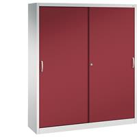 C+P ACURADO schuifdeurkast, 6 legborden, 2 lockers, h x b x d = 1950 x 1600 x 400 mm, lichtgrijs/robijnrood