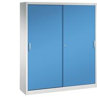 C+P ACURADO schuifdeurkast, 6 legborden, 2 lockers, h x b x d = 1950 x 1600 x 400 mm, lichtgrijs/lichtblauw