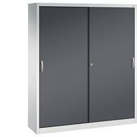 C+P ACURADO schuifdeurkast, 6 legborden, 2 lockers, h x b x d = 1950 x 1600 x 400 mm, lichtgrijs/zwartgrijs