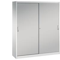 C+P ACURADO schuifdeurkast, 6 legborden, 2 lockers, h x b x d = 1950 x 1600 x 400 mm, lichtgrijs / blank aluminiumkleurig