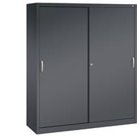 C+P ACURADO schuifdeurkast, 6 legborden, 2 lockers, h x b x d = 1950 x 1600 x 500 mm, zwartgrijs