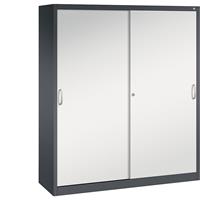 C+P ACURADO schuifdeurkast, 6 legborden, 2 lockers, h x b x d = 1950 x 1600 x 500 mm, zwartgrijs/lichtgrijs