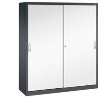 C+P ACURADO schuifdeurkast, 6 legborden, 2 lockers, h x b x d = 1950 x 1600 x 500 mm, zwartgrijs/verkeerswit