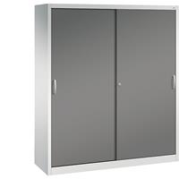 C+P ACURADO schuifdeurkast, 6 legborden, 2 lockers, h x b x d = 1950 x 1600 x 500 mm, lichtgrijs/vulkaangrijs