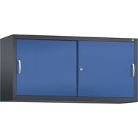 C+P ACCURADO opzetkast met schuifdeuren, 2 legborden, h x b x d = 790 x 1600 x 500 mm, zwartgrijs/gentiaanblauw