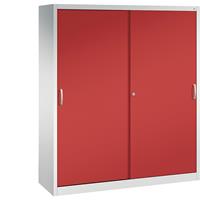 C+P ACURADO schuifdeurkast, 6 legborden, 2 lockers, h x b x d = 1950 x 1600 x 500 mm, lichtgrijs/vuurrood