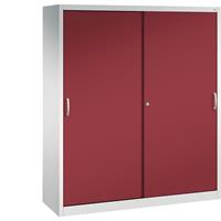 C+P ACURADO schuifdeurkast, 6 legborden, 2 lockers, h x b x d = 1950 x 1600 x 500 mm, lichtgrijs/robijnrood