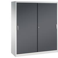 C+P ACURADO schuifdeurkast, 6 legborden, 2 lockers, h x b x d = 1950 x 1600 x 500 mm, lichtgrijs/zwartgrijs