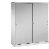 C+P ACURADO schuifdeurkast, 6 legborden, 2 lockers, h x b x d = 1950 x 1600 x 500 mm, lichtgrijs / blank aluminiumkleurig