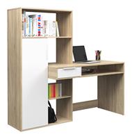 DMORA Multifunktions-Schreibtisch mit Bücherregal, Arbeitstisch, perfekt für Schlafzimmer oder modernes Büro, cm163x60h155, Farbe Weiß und Eiche - 