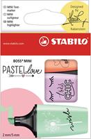 Textmarker - STABILO BOSS MINI Pastellove 2.0 - 3er Pack - rosiges Rouge, zartes Türkis, Hauch von Minzgrün