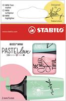 Textmarker - STABILO BOSS MINI Pastellove 2.0 - 3er Pack - Seidengrau, frische Fuchsie, sanftes Orange