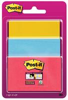 Post-it Super Sticky notes, 3 formaten, geassorteerde kleuren, blok van 45 vel, op blister