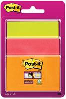 Post-it Super Sticky notes, 3 formaten, geassorteerde neon kleuren, blok van 45 vel, op blister