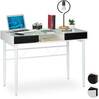 RELAXDAYS Schreibtisch Glas, Kabeldurchführung, Bürotisch mit Schubladen, PC Glastisch, HBT 78 x 110 x 55 cm, weiß