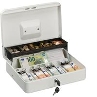 RELAXDAYS Geldkassette abschließbar, Münzeinsatz, 4 Scheinfächer, Geldkasse Eisen, Kasse HBT 8,5 x 30,5 x 24,5 cm, weiß