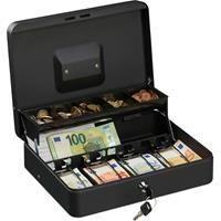 RELAXDAYS Geldkassette abschließbar, Münzeinsatz & 4 Scheinfächer, Geldkasse Eisen, HBT 8,5 x 30,5 x 24,5 cm, schwarz