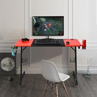 Costway Z-förmiger Gaming Tisch Computertisch PC Tisch mit Becherhalter Kopfhörerhaken & Boxenständer Schreibtisch schwarz/rot
