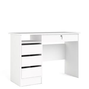 Hioshop Plus bureau met 1 legplank, 3 kleine laden en 1 grote lade met sleutel, wit.