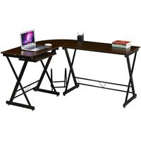 Eckschreibtisch Nussbaum-Optik schwarze Metall-Beine Computertisch Tisch - Svita
