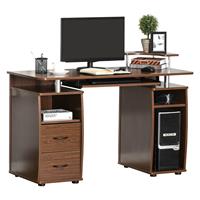 HOMCOM Computertisch Schreibtisch Bürotisch Home Office reichlich Stauraum 2 Schubladen Druckregal Walnuss 120 x 55 x 85 cm - walnuss