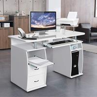 COSTWAY Computertisch Schreibtisch Buerotisch Arbeitstisch PC-Tisch mit Tastaturauszug Druckerablage Schubladen Weiss - 