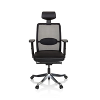 Hjh OFFICE Senator PRO - Luxe directiestoel, Leder / Netstof, Zwart