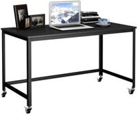 COSTWAY Schreibtisch Bürotisch rollbar mit Metallrahmen schwarz