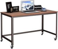 COSTWAY Schreibtisch Bürotisch rollbar mit Metallrahmen braun