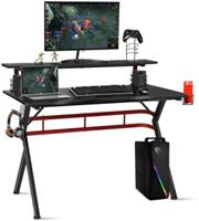COSTWAY Computertisch Gaming Tisch mit Monitorständer schwarz