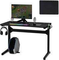 COSTWAY Gamingtisch Computertisch mit Tassen- & Kopfhörerhalter schwarz