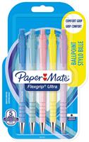 Paper Mate balpen Flexgrip Pastel RT, medium, blauwe inkt, blister van 5 stuks, assorti