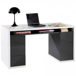 Composad - Schreibtisch 140 cm mit schwarz glänzend lackierten Schubladen für Büro und Computerraum