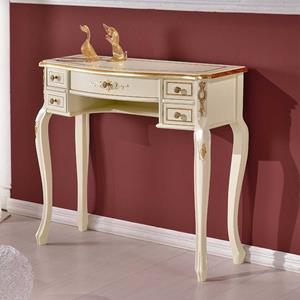 Basilicana Barock Design Schreibtisch in Weiß und Goldfarben verziert fünf Schubladen