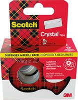 Scotch Crystal Tape plakband ft 19 mm x 7,5 m, dispenser + 3 rolletjes, ophangbaar doosje