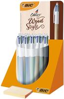 Bic 4 Colours Wood, balpen, medium, 4 klassieke inktkleuren, display van 30 stuks