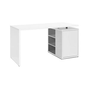 composad Schreibtisch für Büro und Schlafzimmer, mit Tür und 3 offenen Regalen 140 cm -Glänzend Weiß Groß