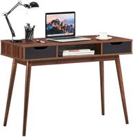 COSTWAY Computertisch Schreibtisch mit 2 Schubladen braun