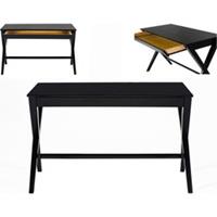ebuy24 Woop Schreibtisch mit 1 großen Schublade, Eiche Furnier, schwarz - Braun