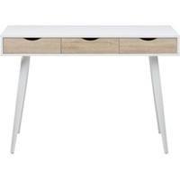 Ebuy24 - Nete Schreibtisch in weiß mit 3 Schubladen in Eiche Dekor und weißen Metall Beinen.
