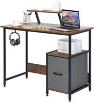 COSTWAY Computertisch mit Schublade & Beweglichem Regal braun